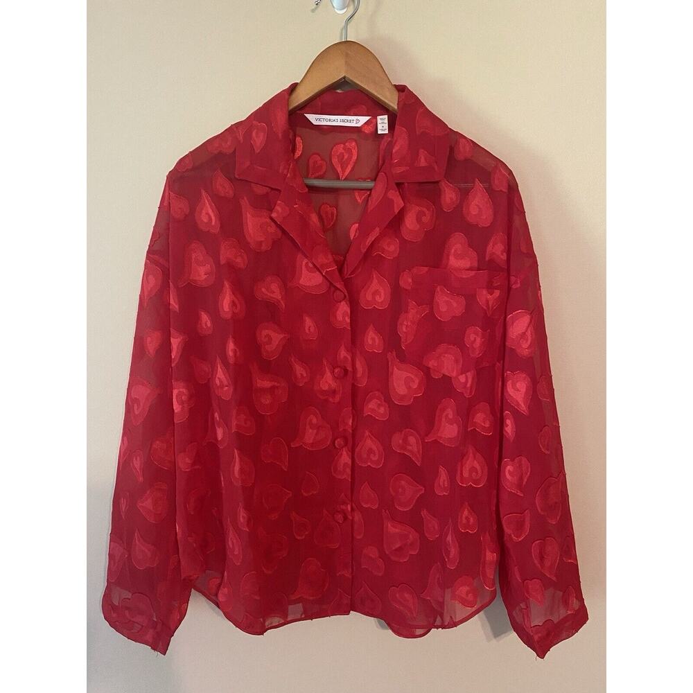 Victoria’s Secret Vintage Lace Red Hearts Long Sleeve Sleep Shirt Size M